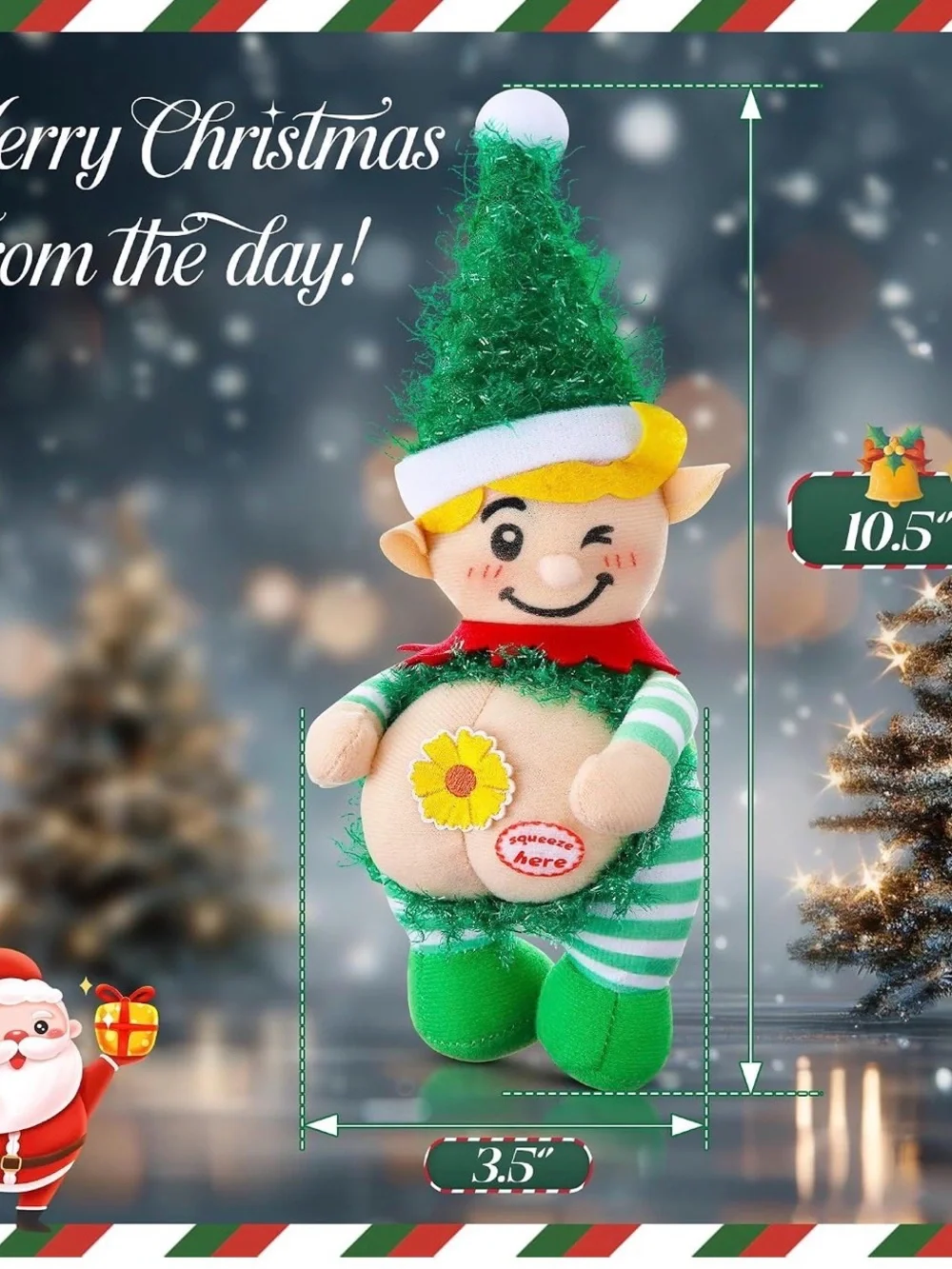 Green Elf Plush Ornament with Yellow Hair and Flower Accent
